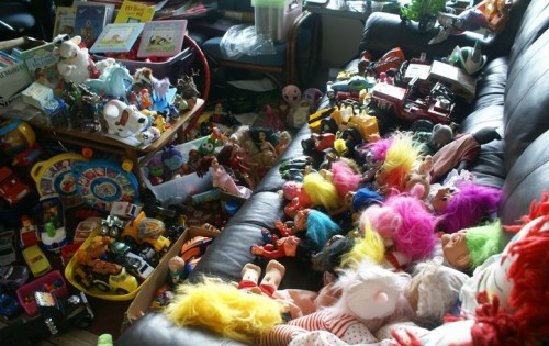 the child has a lot of toys
