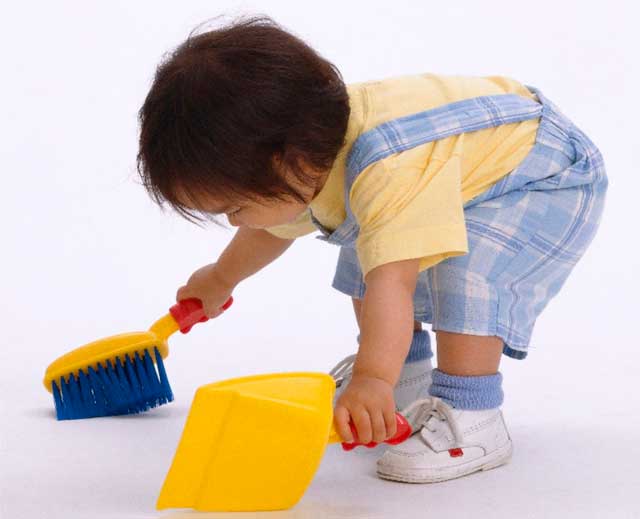 child helps around the house