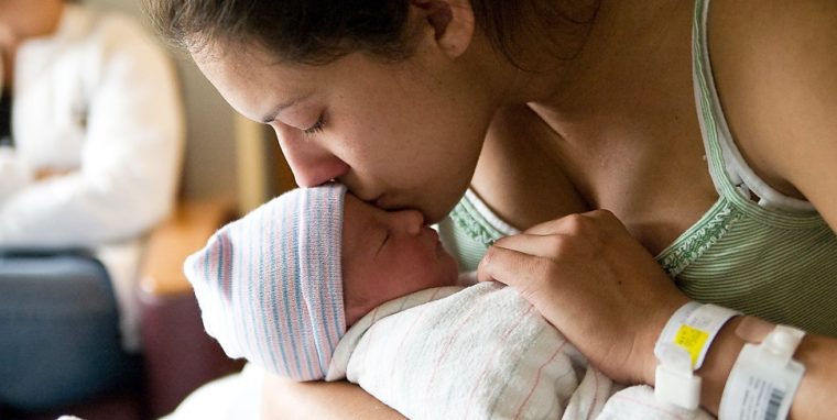 mother with baby in maternity hospital