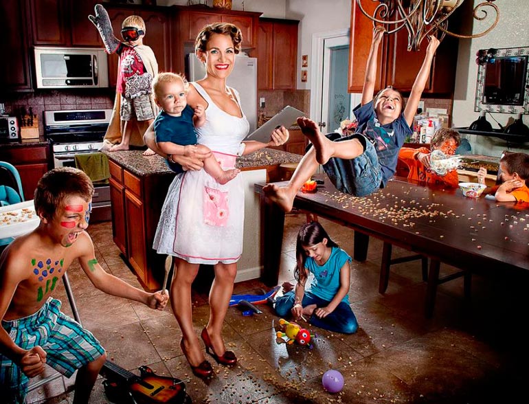 large family in the kitchen