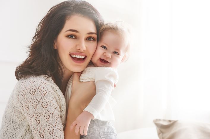 happy mom and baby