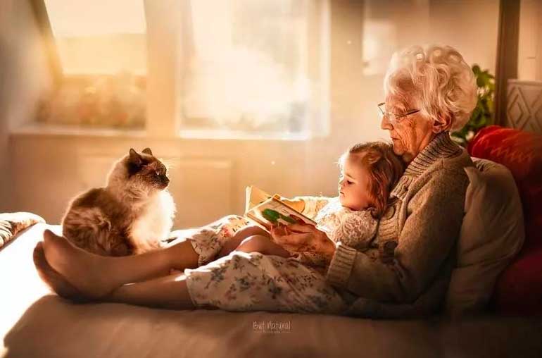 happy grandmother with grandson